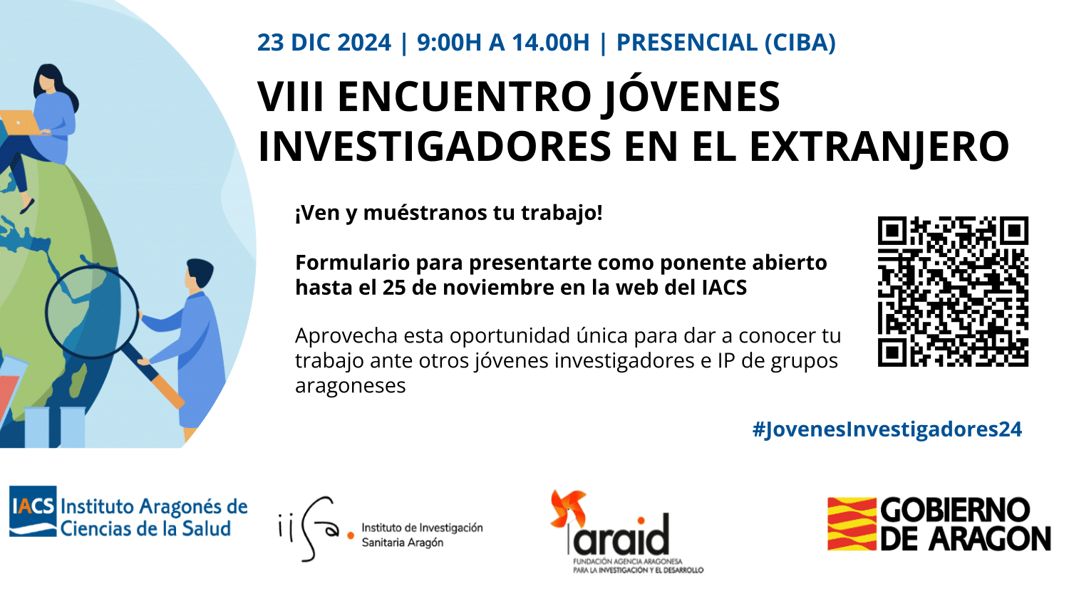 Cartel del VIII Encuentro de Jóvenes Investigadores que organizan el 23 de diciembre IACS, IIS Aragón y Araid