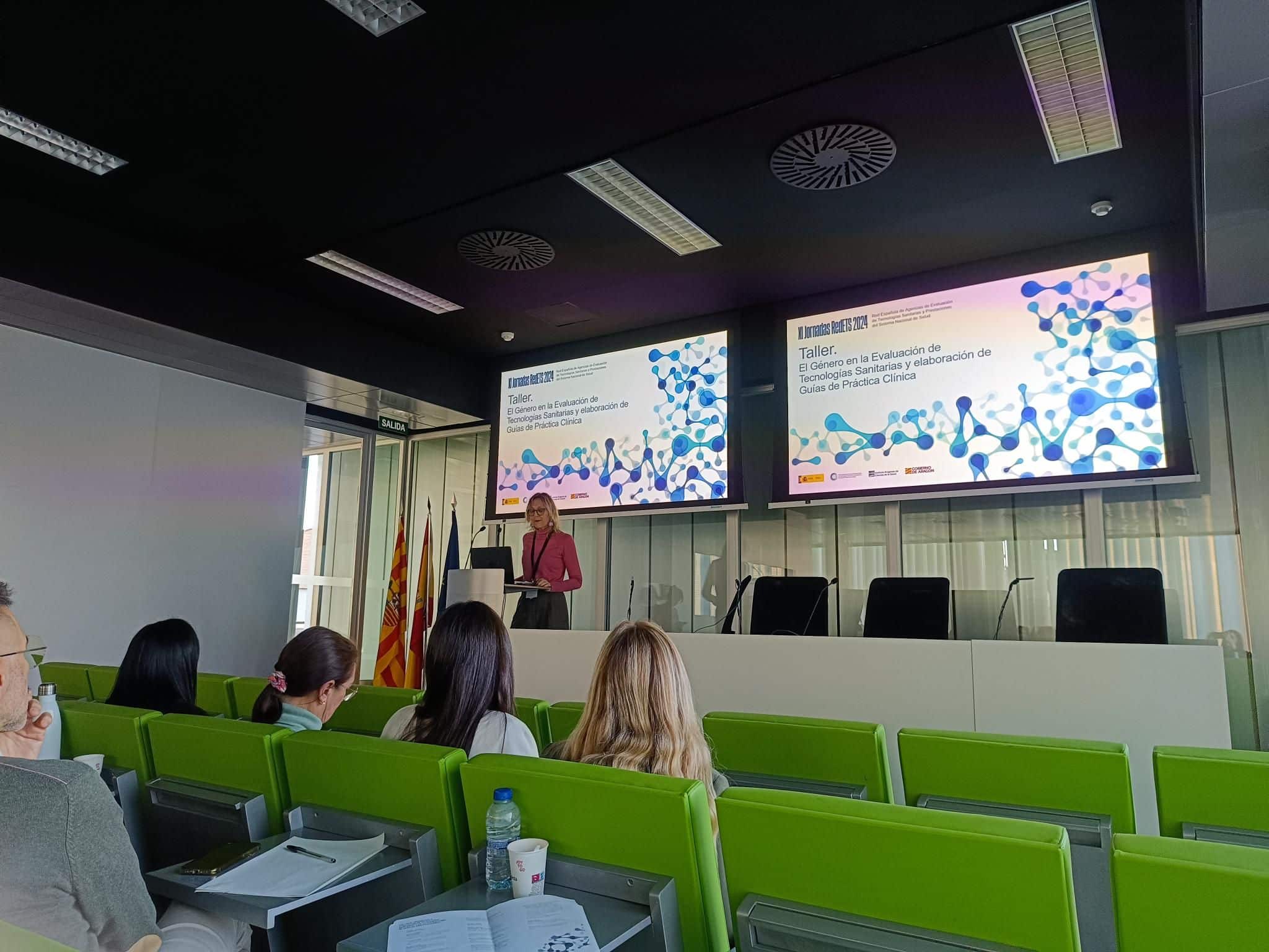 Foto del salón de actos del CIBA durante el taller sobre El género en la evaluación de tecnologías sanitarias y en la elaboración de Guías de Práctica Clínica, en las jornadas de la RedETS de noviembre 2024